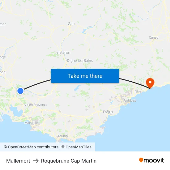 Mallemort to Roquebrune-Cap-Martin map