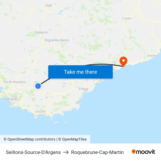 Seillons-Source-D'Argens to Roquebrune-Cap-Martin map