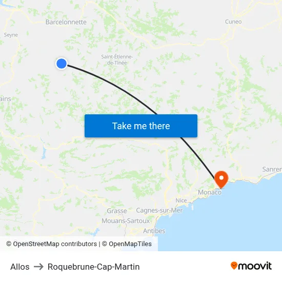 Allos to Roquebrune-Cap-Martin map
