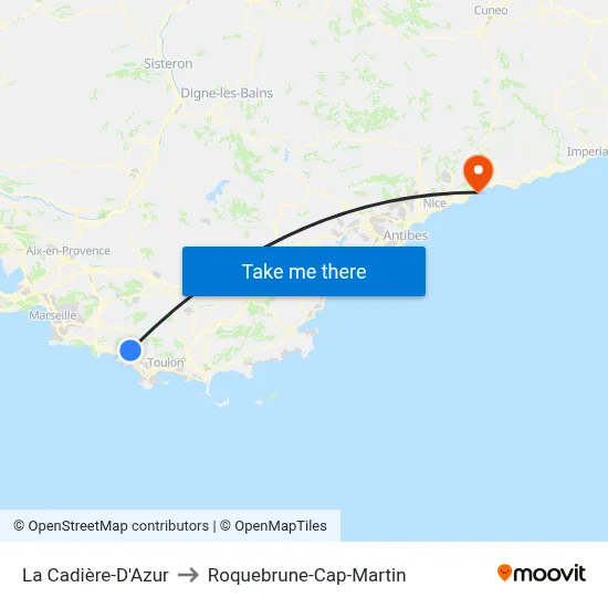 La Cadière-D'Azur to Roquebrune-Cap-Martin map