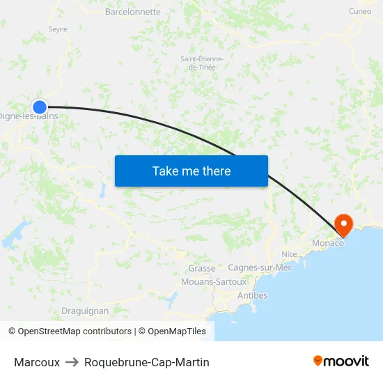 Marcoux to Roquebrune-Cap-Martin map