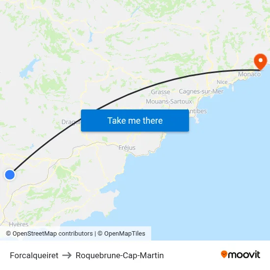 Forcalqueiret to Roquebrune-Cap-Martin map