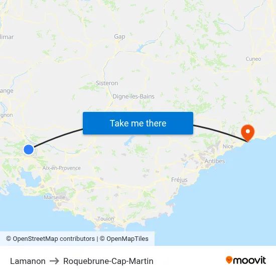 Lamanon to Roquebrune-Cap-Martin map