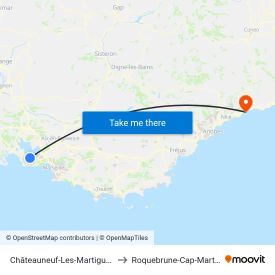 Châteauneuf-Les-Martigues to Roquebrune-Cap-Martin map