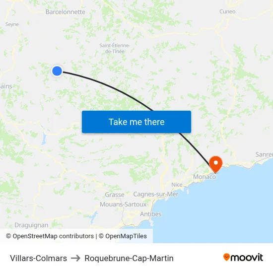 Villars-Colmars to Roquebrune-Cap-Martin map