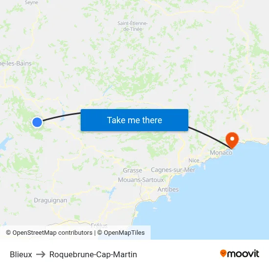 Blieux to Roquebrune-Cap-Martin map