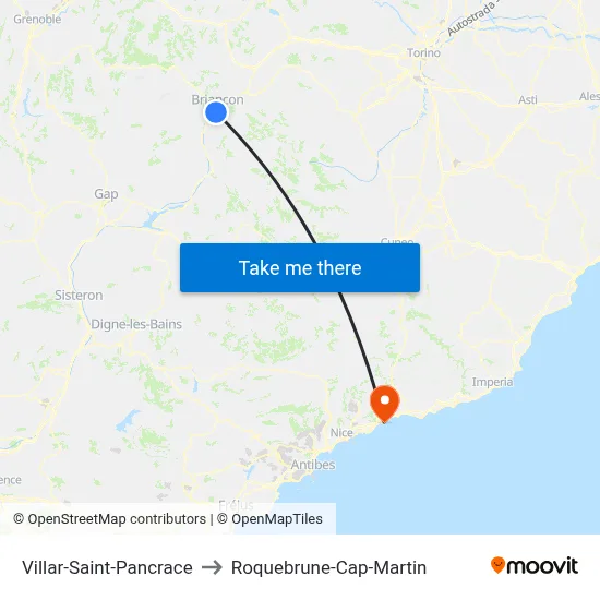 Villar-Saint-Pancrace to Roquebrune-Cap-Martin map