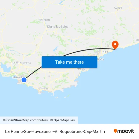 La Penne-Sur-Huveaune to Roquebrune-Cap-Martin map