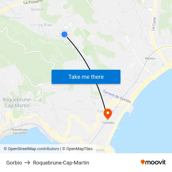 Gorbio to Roquebrune-Cap-Martin map