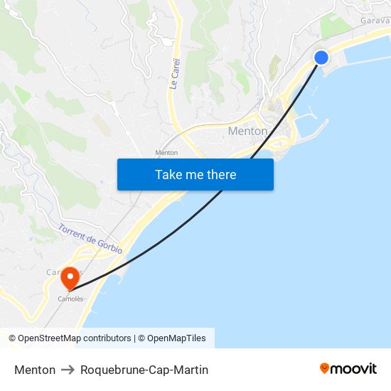 Menton to Roquebrune-Cap-Martin map