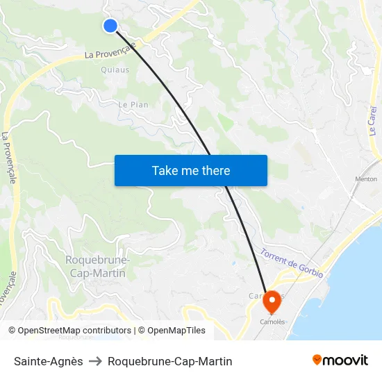 Sainte-Agnès to Roquebrune-Cap-Martin map