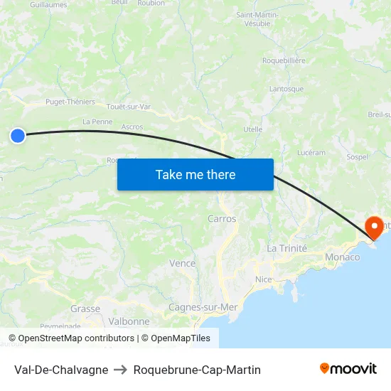 Val-De-Chalvagne to Roquebrune-Cap-Martin map