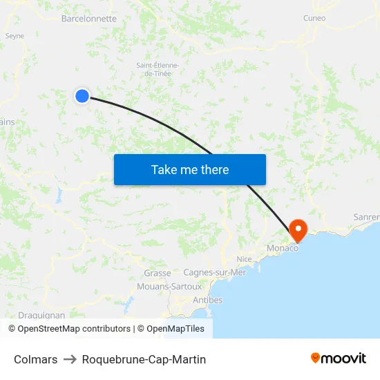Colmars to Roquebrune-Cap-Martin map