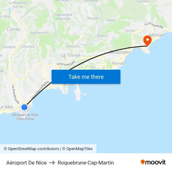 Aéroport De Nice to Roquebrune-Cap-Martin map