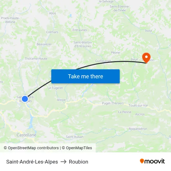 Saint-André-Les-Alpes to Roubion map