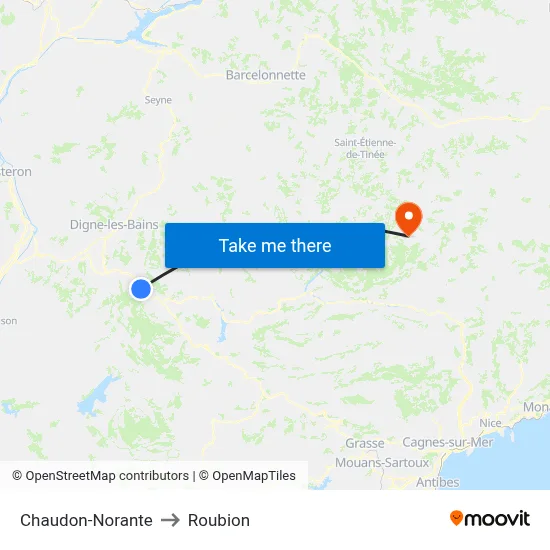 Chaudon-Norante to Roubion map