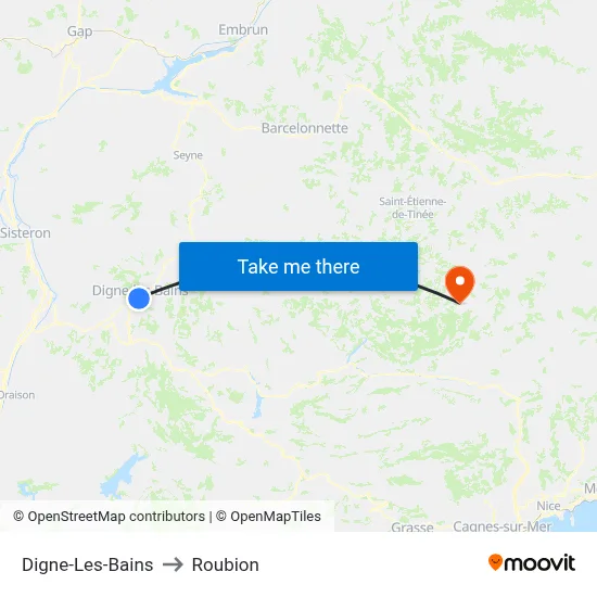 Digne-Les-Bains to Roubion map