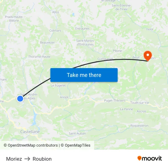 Moriez to Roubion map