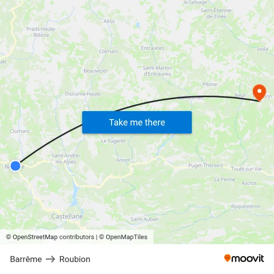 Barrême to Roubion map