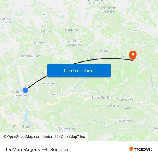 La Mure-Argens to Roubion map