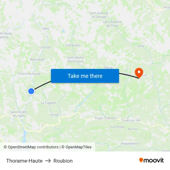 Thorame-Haute to Roubion map