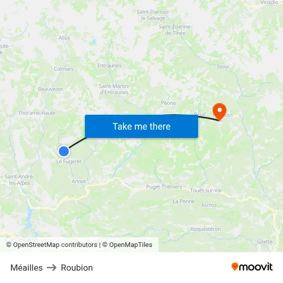 Méailles to Roubion map