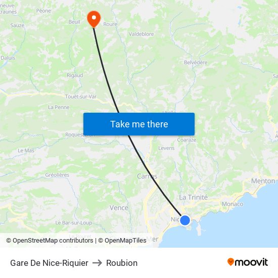 Gare De Nice-Riquier to Roubion map