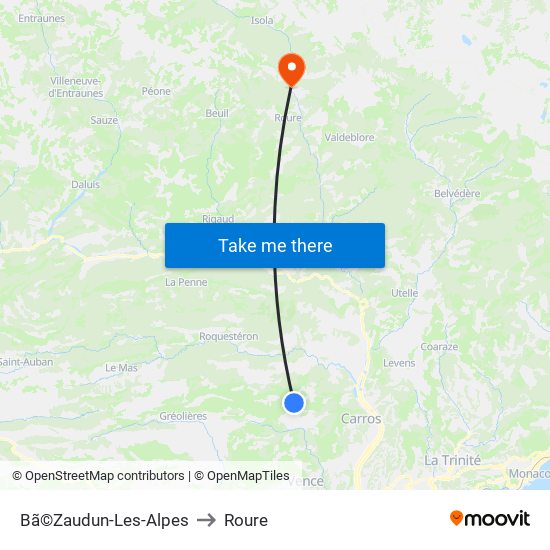 Bã©Zaudun-Les-Alpes to Roure map