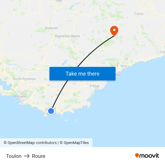 Toulon to Roure map