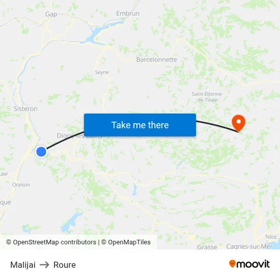 Malijai to Roure map