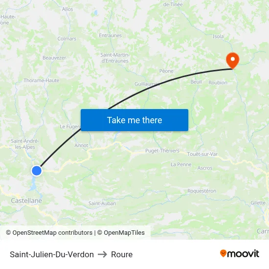 Saint-Julien-Du-Verdon to Roure map