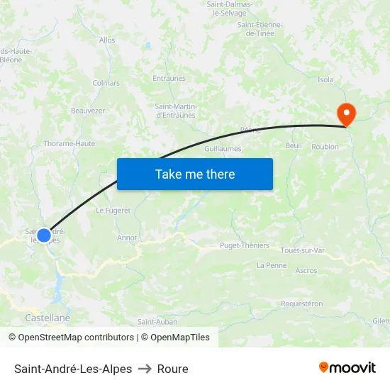 Saint-André-Les-Alpes to Roure map