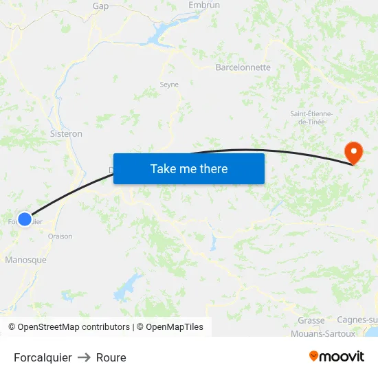 Forcalquier to Roure map