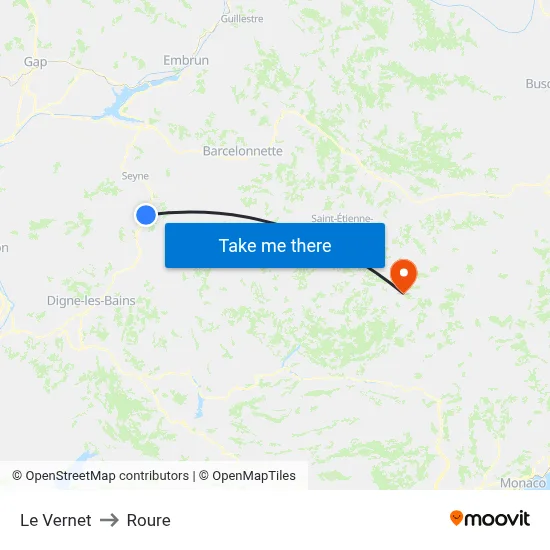 Le Vernet to Roure map