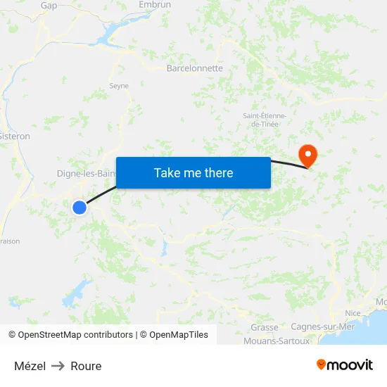 Mézel to Roure map