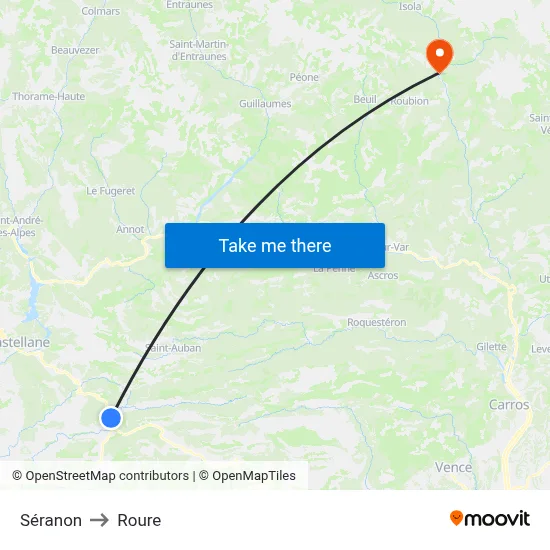 Séranon to Roure map