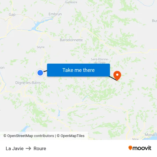 La Javie to Roure map