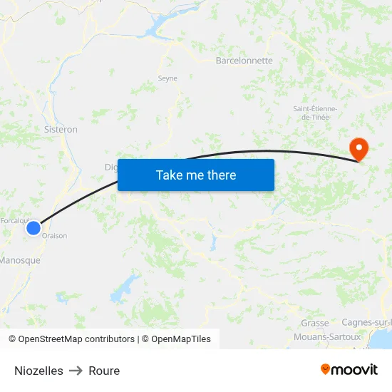 Niozelles to Roure map
