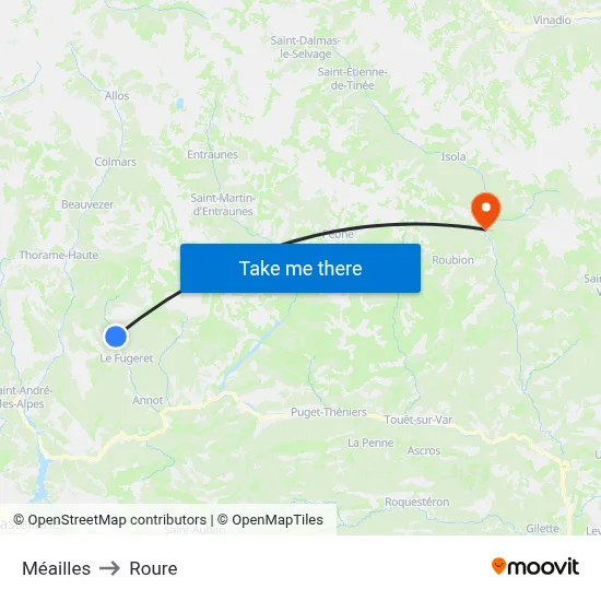 Méailles to Roure map