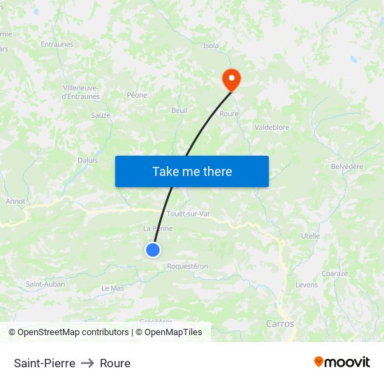 Saint-Pierre to Roure map