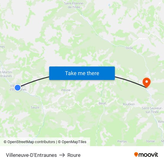 Villeneuve-D'Entraunes to Roure map