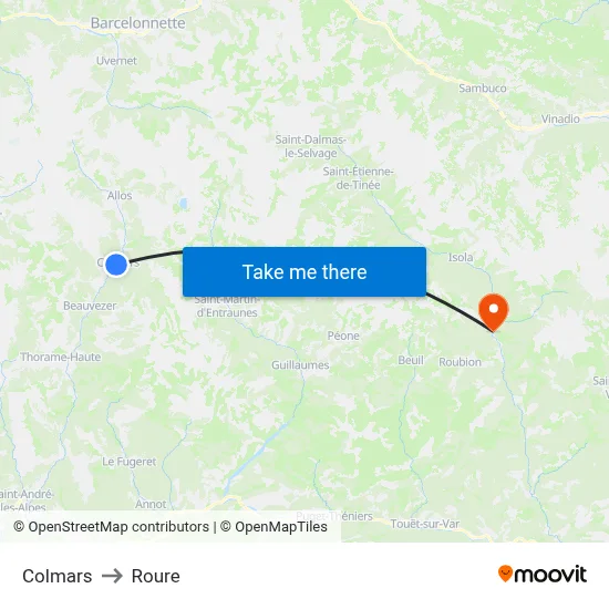 Colmars to Roure map