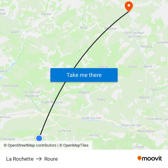 La Rochette to Roure map