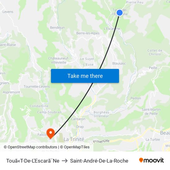 Touã«T-De-L'Escarã¨Ne to Saint-André-De-La-Roche map