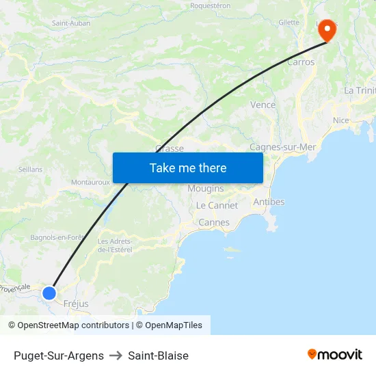 Puget-Sur-Argens to Saint-Blaise map