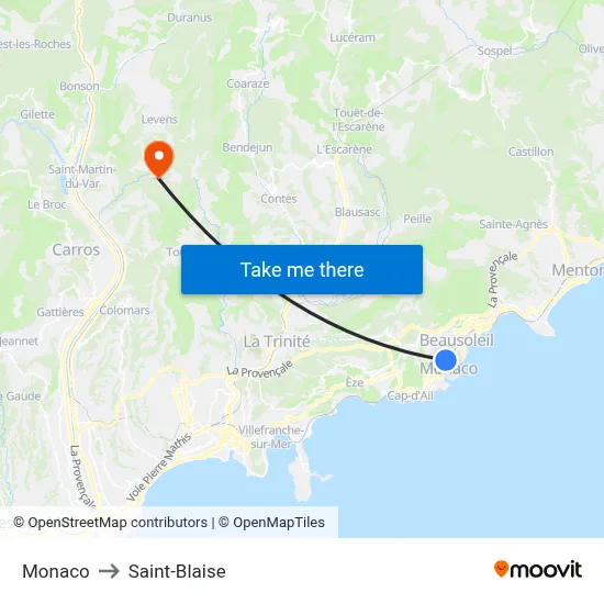 Monaco to Saint-Blaise map