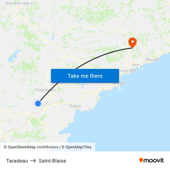 Taradeau to Saint-Blaise map