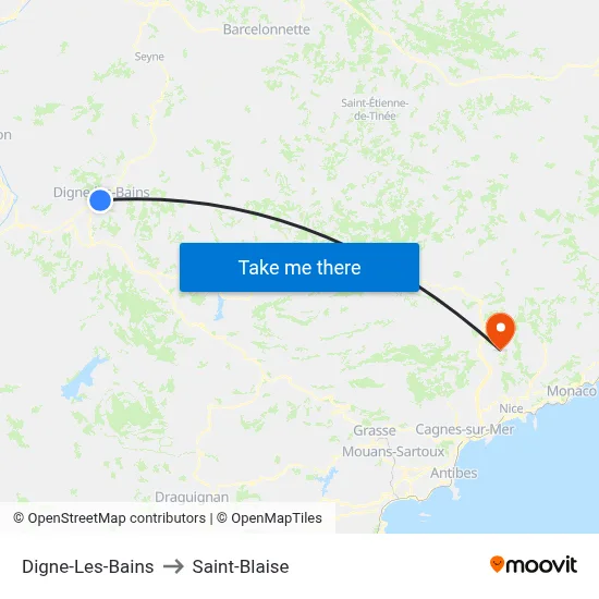 Digne-Les-Bains to Saint-Blaise map
