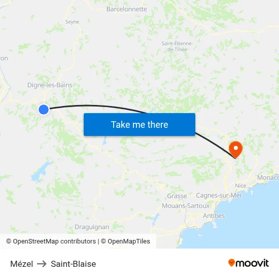 Mézel to Saint-Blaise map