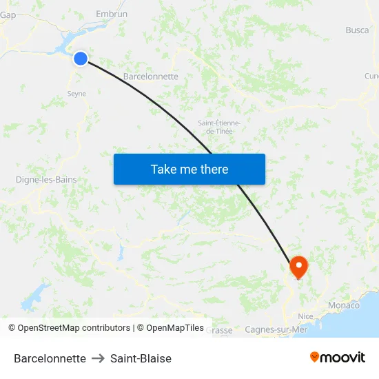 Barcelonnette to Saint-Blaise map